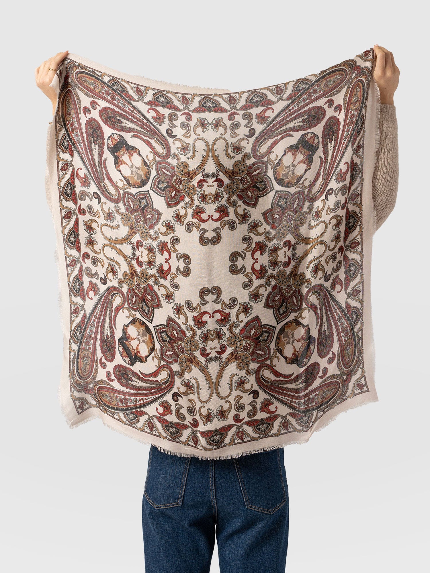 Wren Paisley Scarf Cream/Burgundy - Women's Scarves | Saint + Sofia® US